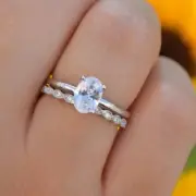 Oval Ring Set Solitaire Ring Engagement Ring Anniversary Ring 925 Silver Ring