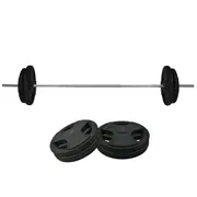 78kg Rubber Coated Ez Grip Cast Iron Weight Plate + 198cm Barbell Bar Weight Set