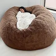 Sponge Bed Bag Chair Cover, Home Sponge Bed Bean Bag Chair Cover Slipcover Double Bedroom Balcony Large Couch Round Soft Fluffy Cover No Fillings Only Cover Brown