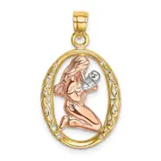 14k Two-tone Gold WIth White Rhodium Mother and Baby In Oval Frame Charm