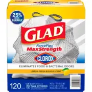Glad Forceflex Tall Kitchen Trash Bags with Clorox, Lemon Fresh Bleach Scent 13