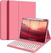 NUWONAYA Round Keys Keyboard Case for iPad 9th/8th/7th Generation/Air 3/Pro 10.5,Cute Color Folio Stand Cover with Upper Pencil Holder and Magnetic Detachable Wireless Keyboard，New Pink