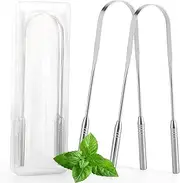 JMU Tongue Scraper 2 Pack with Travel Case, Stainless Steel Tongue Cleaners for Oral Care (Silver U-shaped, 2 Pack)