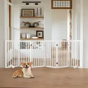 6 Panel 80cm Petzly Pet Gate Dog Fence Safety Barrier with Support Feet White
