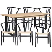 Aconite 7pc 180cm Dining Table Set 6 Wishbone Chair Solid Messmate Timber Wood