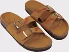 WOMEN'S BASEBALL STITCH LEATHER SLIDES - TAN - SIZE M (7-8)