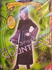 Girls Silver Spider Web Countess Medieval Halloween Costume Size 4-6