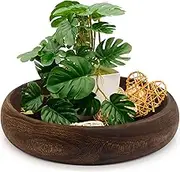 SAMGUYUE Wooden Bowls Round Decorative Paulownia Wood Centerpiece Bowls for Home Decor Blackened Fruit Bowl for Coffee Table Key Tray for Entryway Moss Holder (Black)