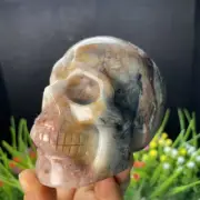 510g 75mm Natural Agate Skull Crystal Quartz Healing Reiki Decor Energy C6