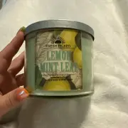 Bath & Body Works Retired LEMON MINT LEAF 3 Wick 14.5 Oz Candle NEW Fresh Picked