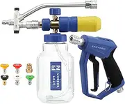 EASYBRO Pressure Washer Gun with Foam Cannon, Dual Connector Accessory for Short Power Washer Foam Gun, Double Tip Attachment Car Wash Kit, 5 Nozzles, 1/4" Quick Connect, M22 Male Inlet, 4000 PSI, 1 L