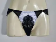 BooHoo Black White Satin Lace Thong Size 10 BNWT