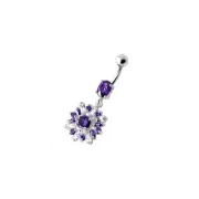 Fancy Vintage Jeweled Dangling SS Bar Navel Ring