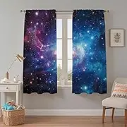 Opeoddie Galaxy Window Curtains Outer Space Star Bedroom Panels Cool Bedroom Drapes for Kids Girls Boys Planet Nebula Universe 2 Panels 29x63 Inch Window Drapes for Living Room