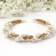 Natural Freshwater Pearl Bracelet Gold Wire Wrapped Adjustable Opening Bangle
