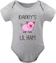 [WOOYONGING] Daddy's Lil Ham Infant Baby Boy Outfit Short Sleeve Coming Home Outfit for Baby Girl Newborn White Newborn Onsies0