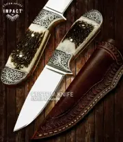 IMPACT CUTLERY RARE CUSTOM FULL TANG SKINNING KNIFE | ANTLER | CHISEL ENGRAVED