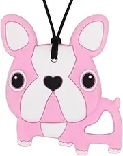 Panny & Mody Sensory Chew Necklace for Girls, Silicone Chewy Fidget Teether Toy, Fashion Chewellery Necklace for Kids with Autism ADHD SPD, or Special Needs(Pink Dog)
