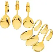 JUMPLAWN 6pcs Stainless Steel Spoon Fork Seafood Catering Spoon Buffet Serving Utensil Golden Stainless Steel