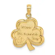 14k Yellow Gold Polished Solid Satin Happy St. Patricks Day Clover Charm