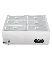 Electric Food Warmer 1500W Large Buffet Server Bain Marie 6x1/3 Pans Set