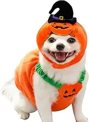 Pumpkin Costume for Dogs, Halloween Pet Cosplay Costumes, Cozy Dog Hat Cloth Suit, Cute Puppy Warm Outfit for Dogs Pets Cosplay