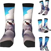 [BWLHJKE] Merry Christmas Snowman Crew Socks Hiking Running Thick Cushion Athletic Socks Casual Calf Sock