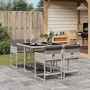 5 Piece Garden Dining Set with Cushions, All Weather Patio Furniture Set for Backyard Garden Deck Poolside, Light Grey Poly Rattan