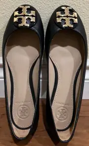 TORY BURCH Black Claire Ballet Flat Tumbled Leather US Women Size 5 Mint
