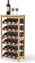 WRONWA 6 Tier Wine Rack Freestanding Floor, 24-Bottle Bamboo Wine Storage Shelf Display Rack with Table Top for Kitchen Bar Cellar