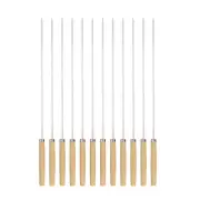 12pcs Kebob Skewers 35cmx3.5mmx1mm Stainless Steel Wood Handle Flat Sticks
