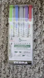 ZEBRA 5 COUNT MILDLINER MARKERS-CHISEL TIP & BULLET TIP -COOL & REFINED MILD SET
