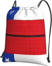 EdWal Flag Of Chile Print Drawstring Backpack Gym Bags Sports Bags With Zipper Pocket For Travel Swimming Beach, Black, One Size