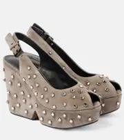 [Clergerie] Clergerie Davina embellished suede peep-toe pumps AU 7 grey