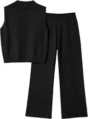 [LILLUSORY] Lounge Sets for Women Summer 2 Piece Outfits 2025 Two Piece Vacation Matching Mock Neck Sweater Set Tracksuit