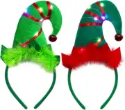URATOT 2 Pack LED Christmas Elf Headbands Light Up Elf Costume Hats Headwear for