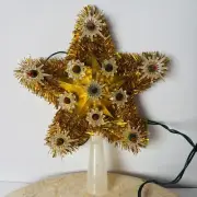 Vintage Christmas Tree Topper Light Lighted Star Gold Tinsel Retro 6 1/2"