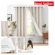 Linen Blend Beige Curtains 63 Inch Grommet Top Light Filtering Drapes - 2 Panels