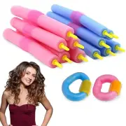 12 pc Women Girl Silk Ribbon Hair Curler Heatless Curling Rod Headband Wave Tool