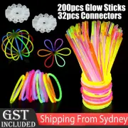 200pcs Neon Color Glow Sticks +32x Connectors Glowsticks Party Glow In The Dark