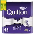 Toilet Paper 45 Rolls Quilton 3 Ply White Soft Tissue Bulk
