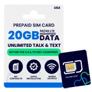 Lycamobile Prepaid SIM Card 20GB 4G/5G Unlimited Data-Talk,Text to 100 Countries