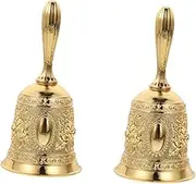 MUCKLILY 2 Pcs Decor Bell Gold Table Bell Hand Bell Retro Style for Home and Kitchen Restaurant Call Bell