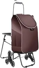 Folding Luggage Cart with Chair, Portable Grocery Shopping Cart(Dark Brown)