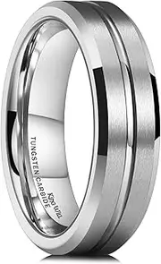 [King Will] 6mm Mens Wedding Band Silver Tungsten Wedding Ring for Men Groove Line Matte Finished Surface Size 7-14 Comfort Fit丨Gentleman Collection