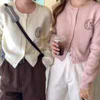 在飛比找蝦皮商城優惠-英倫風復古少女學院徽章印花女小個子短版百搭針織毛衣小外套