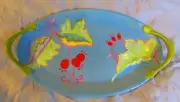 Tracy Porter Double Handle Serving Tray Platter Papillon Turquoise BLue 14" ,NEW