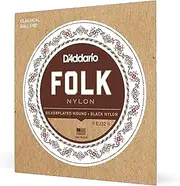 D'Addario Guitar Strings - Folk Nylon Guitar Strings - EJ32 Classical Guitar Strings - Nylon Core, Ball End - Silver Plated Wrap, Black Nylon Trebles