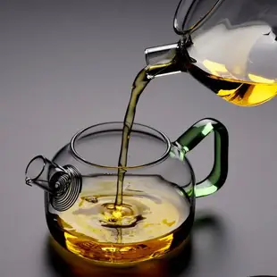 從簡加厚玻璃茶壺帶過濾耐熱泡茶壺全玻璃茶具煮茶壺側把小花茶壺