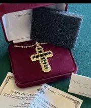 Camrose and Kross -Jacqueline Kennedy Gold Cross with Emerald Colored Stones